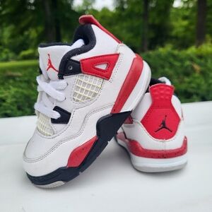 Jordan 4 Toddler Baby White Red Black Shoes